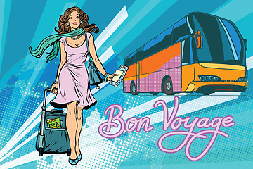 Image showing Beautiful young woman tourist passenger tour bus