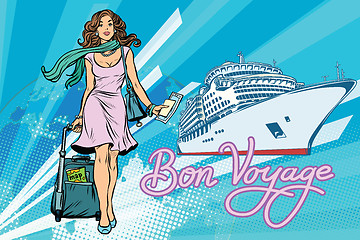 Image showing Beautiful woman passenger Bon voyage cruise ship