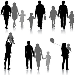 Image showing Set silhouette of happy family on a white background. illustration.