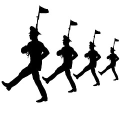 Image showing Black silhouette soldier is marching with arms on parade