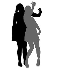 Image showing Silhouettes woman taking selfie with smartphone on white background. illustration