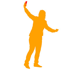 Image showing Silhouettes woman taking selfie with smartphone on white background. illustration