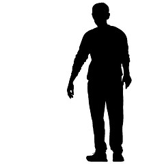 Image showing Black silhouette man standing, people on white background