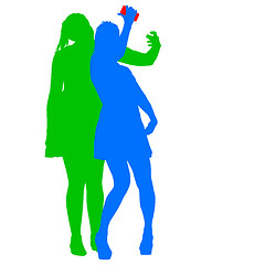 Image showing Silhouettes woman taking selfie with smartphone on white background. illustration