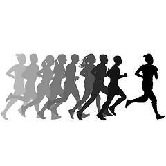 Image showing Set of silhouettes. Runners on sprint, men and woman