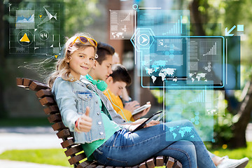 Image showing happy teenage girl with tablet pc outdoors