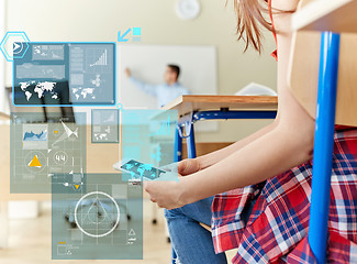 Image showing student girl with smartphone texting at school