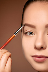 Image showing Beautiful female eyes with make-up and brush