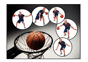 Image showing The collage about basketball player with a ball
