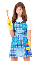 Image showing Housewife with cleaning supplies