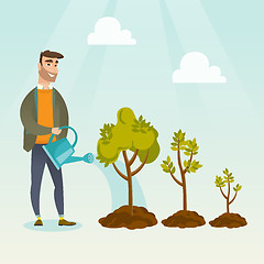 Image showing Business woman watering trees vector illustration.