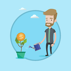 Image showing Man watering money flower vector illustration.