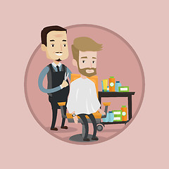 Image showing Barber making haircut to young man.