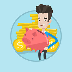 Image showing Businessman carrying big piggy bank.