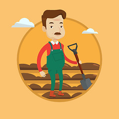 Image showing Farmer with shovel at field vector illustration.