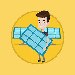 Image showing Man holding solar panel vector illustration.