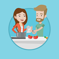 Image showing Couple cooking healthy vegetable meal.