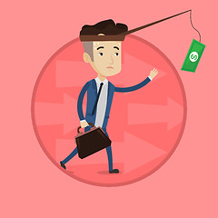 Image showing Businessman trying to catch money on fishing rod.