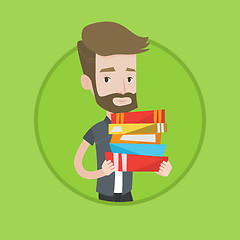 Image showing Man holding pile of books vector illustration.