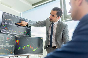 Image showing Stock brokers looking at computer screens, trading online.