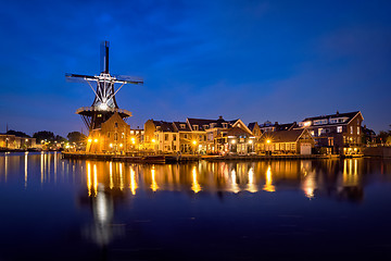 Image showing Harlem landmark  windmill De Adriaan on Spaarne river. Harlem,  