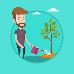 Image showing Man watering tree vector illustration.