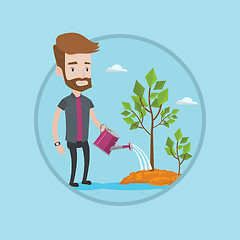 Image showing Businessman watering trees vector illustration.