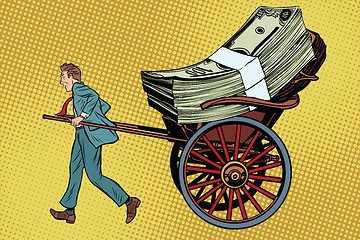 Image showing Businessman rickshaw transports money