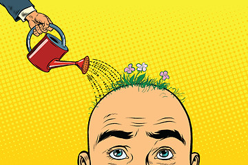 Image showing On the head of a bald man grow flowers