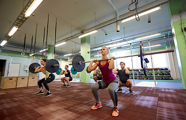 Image showing group of people training with barbells in gym