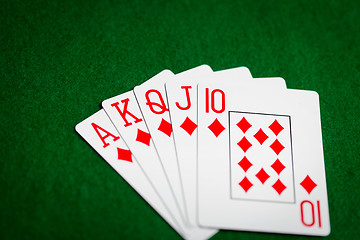 Image showing poker hand of playing cards on green casino cloth