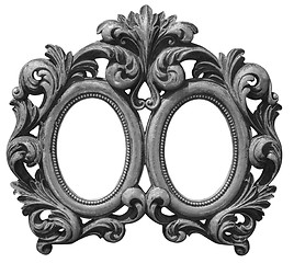 Image showing Old double silver plated wooden frame Isolated with Clipping Pat