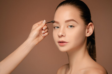 Image showing Beautiful female eyes with make-up and brush