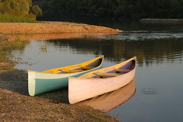 Image showing Canoes on the Riverside