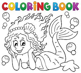 Image showing Coloring book happy mermaid