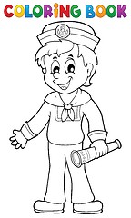 Image showing Coloring book sailor with telescope