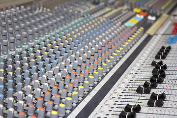 Image showing Professional Sound mixing console with knobs