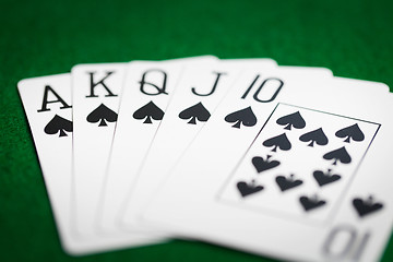 Image showing poker hand of playing cards on green casino cloth