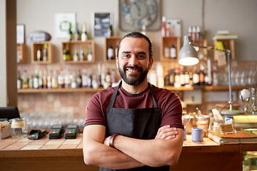 Image showing happy man, barman or waiter at bar