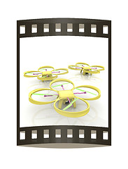 Image showing Drone, quadrocopter, with photo camera. 3d render. The film stri