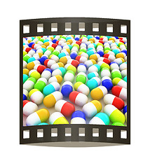 Image showing Tablets background. 3D illustration. The film strip