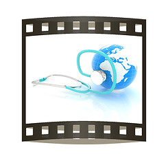 Image showing stethoscope and globe.3d illustration. The film strip