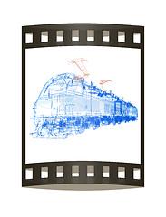 Image showing train.3D illustration. The film strip
