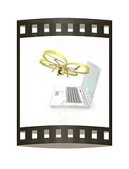 Image showing Drone and laptop. 3D render. The film strip