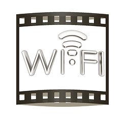 Image showing Metal WiFi symbol. 3d illustration. The film strip