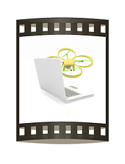 Image showing Drone and laptop. 3D render. The film strip