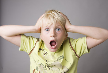 Image showing Portrait of a young boy shouting