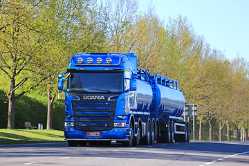 Image showing Blue Scania Tank Truck in Town