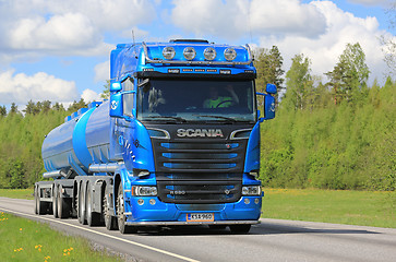 Image showing Blue Scania R580 Tank Truck Transport at Spring