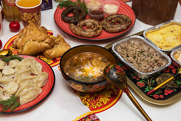 Image showing Russian table with food